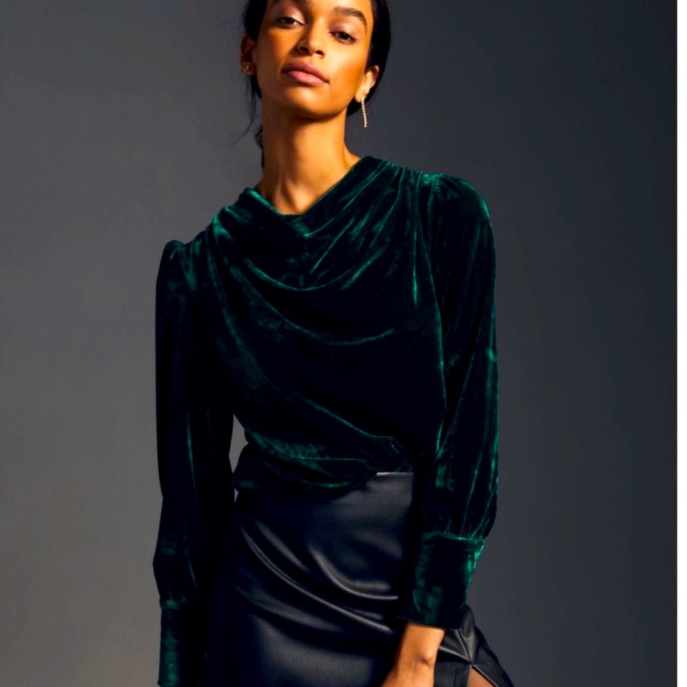 Elegant Velvet Green Top from Anthropolgie
